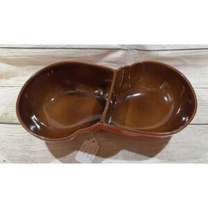 Vintage Frankoma Pottery Flame Red Orange 4QD Divided Double Bowl